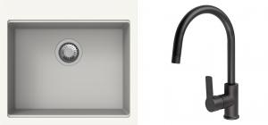 K-StrongSinks S3 Set drez Ipel 560x510mm granit biely + Batéria Loira čierna