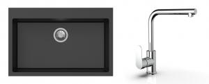 K-StrongSinks S3 Set drez Ipel 780x510mm granit čierny + Batéria  Stréva chróm