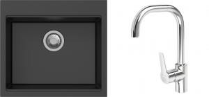 K-StrongSinks S3 Set drez Ipel 560x510mm granit čierny + Batéria Garonne chróm