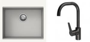 K-StrongSinks S3 Set drez Ipel 560x510mm granit biely + Batéria Garonne čierna