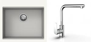 K-StrongSinks S3 Set drez Ipel 560x510mm granit biely + Batéria  Stréva chróm