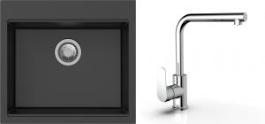 K-StrongSinks S3 Set drez Ipel 560x510mm granit čierny + Batéria Stréva chróm
