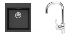 K-StrongSinks S3 Set drez Ipel 460x510mm granit čierny + Batéria Garonne chróm