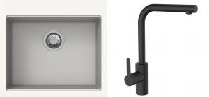 K-StrongSinks S3 Set drez Ipel 560x510mm granit biely + Batéria Ipoly čierna