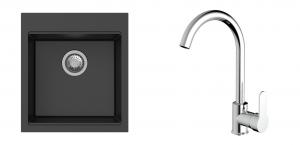 K-StrongSinks S3 Set drez Ipel 460x510mm granit čierny + Batéria Seina chróm