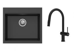 K-StrongSinks S3 Set drez Ipel 560x510mm granit čierny + Batéria Neris čierna