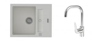 StrongSinks S3 Set drez Vardar 615 615x500mm granit biely+Batéria Garonne chróm