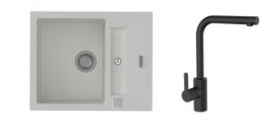 K-StrongSinks S3 Set drez Vardar 615x500mm,granit biely+Batéria Ipoly čierna