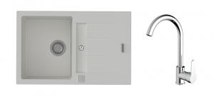 K-StrongSinks S3 Set drez Vardar 780x500mm,granit biely+Batéria Seina chróm