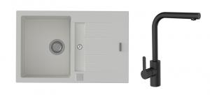 K-StrongSinks S3 Set drez Vardar 780x500mm,granit biely+Batéria Ipoly čierna