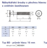 Skrutka nábytková spojovacia M6x10 zinok biely plochá hlava 15mm