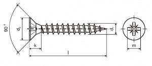 Vrut PZ 5x120/70 zápustná hlava zinok biely PZ2, čiastočný závit