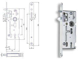 HOBES K 106 zámok pre posuvné dvere 72/60 BB