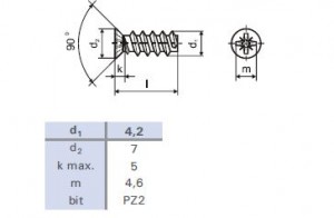 Euroskrutka 6,3x10/7 zápustná hlava 7 mm PZ2 zinok biely