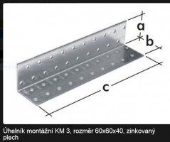 Rohový plech 60x60x40mm zinok biely