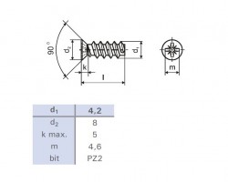Euroskrutka 6,3x16/8 zápustná hlava 8mm PZ2 zinok biely