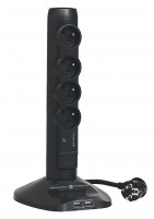 LEGRAND Multifunkčná predlžovačka s USB nabíjačkou, 4 x zásuvka, 3 x USB, čierna